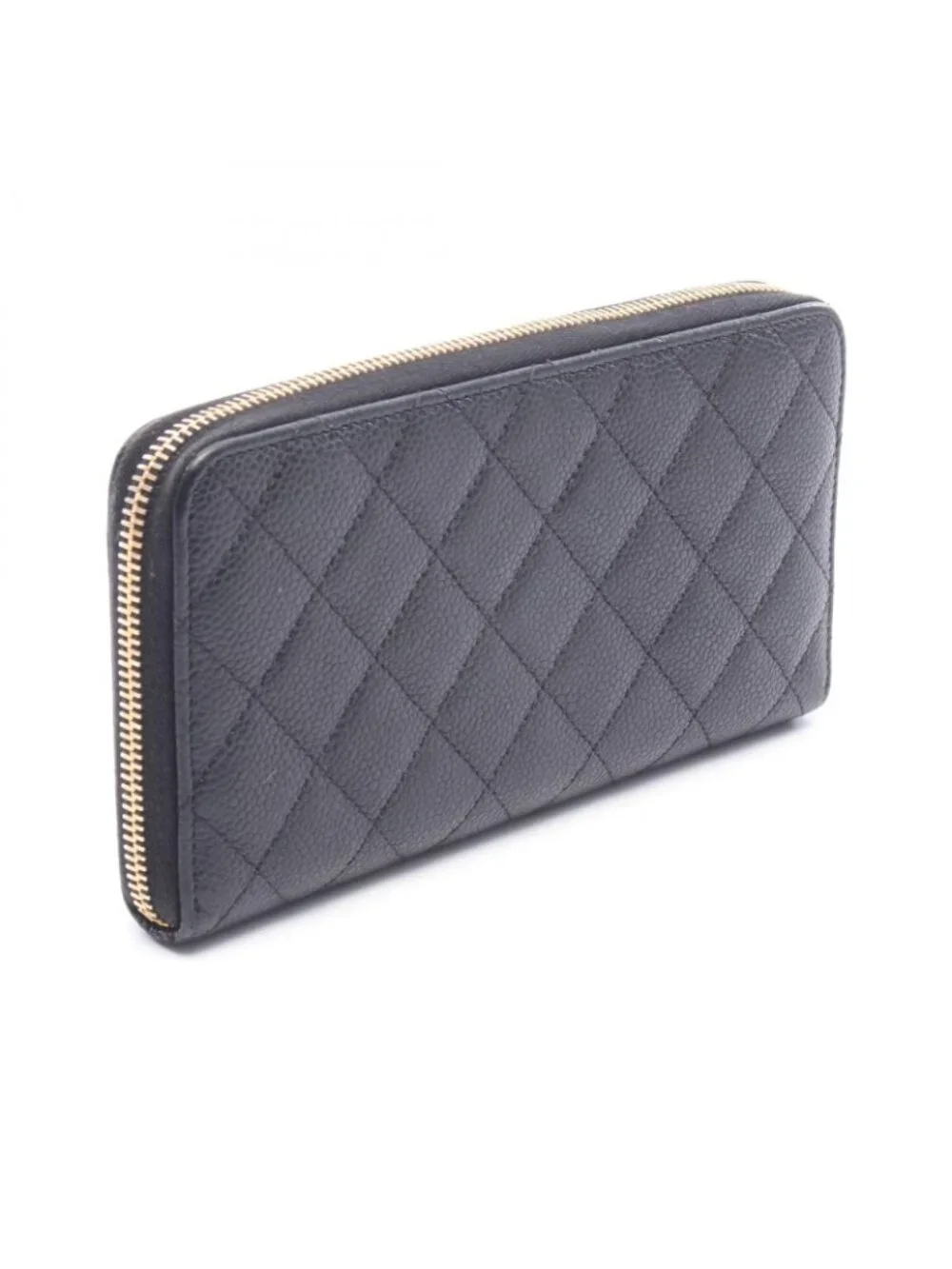 Chanel Round Wallet Quilted Black Caviar Leather